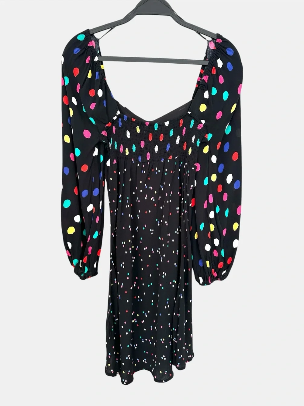 RIXO Black Multicolor Polka Dot Puff Sleeve Mini Dress - Picture 5 of 5